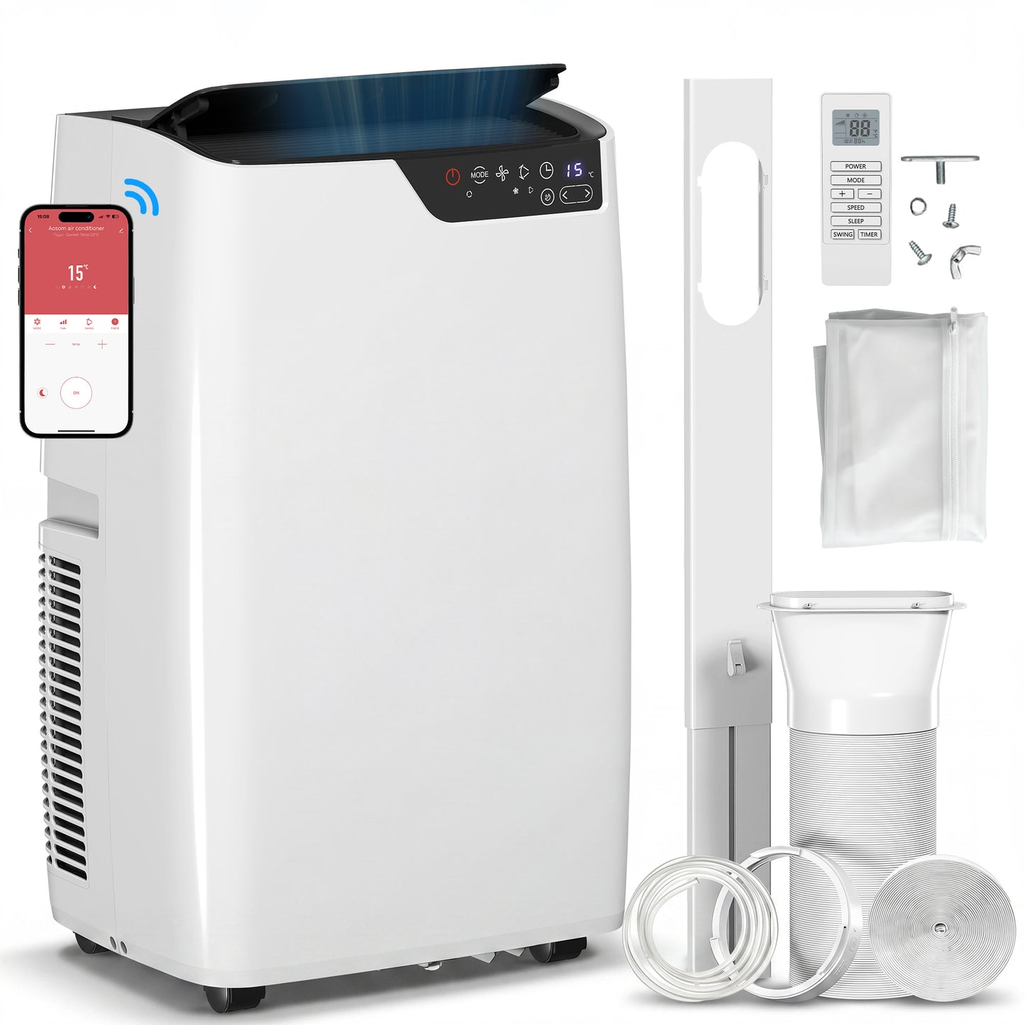 Portable Air Conditioner 14000 BTU, 4-in-1 AC Unit with Cool, Dehumidifier, Fan, Sleep Mode, WiFi Voice Remote Control