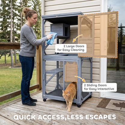 Movable Outdoor Catio with Resting Box, 3 Jumping Platforms, Waterproof Asphalt Roof for Outdoor Indoor