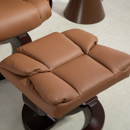 Faux Leather Reclining Chair and Footstool - Brown