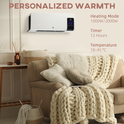 2000W Wall-Mounted Heater, 18-45°C Temperature, White