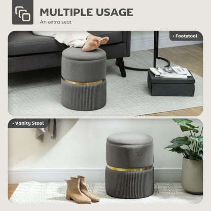 Velvet-Feel Storage Ottoman - Grey