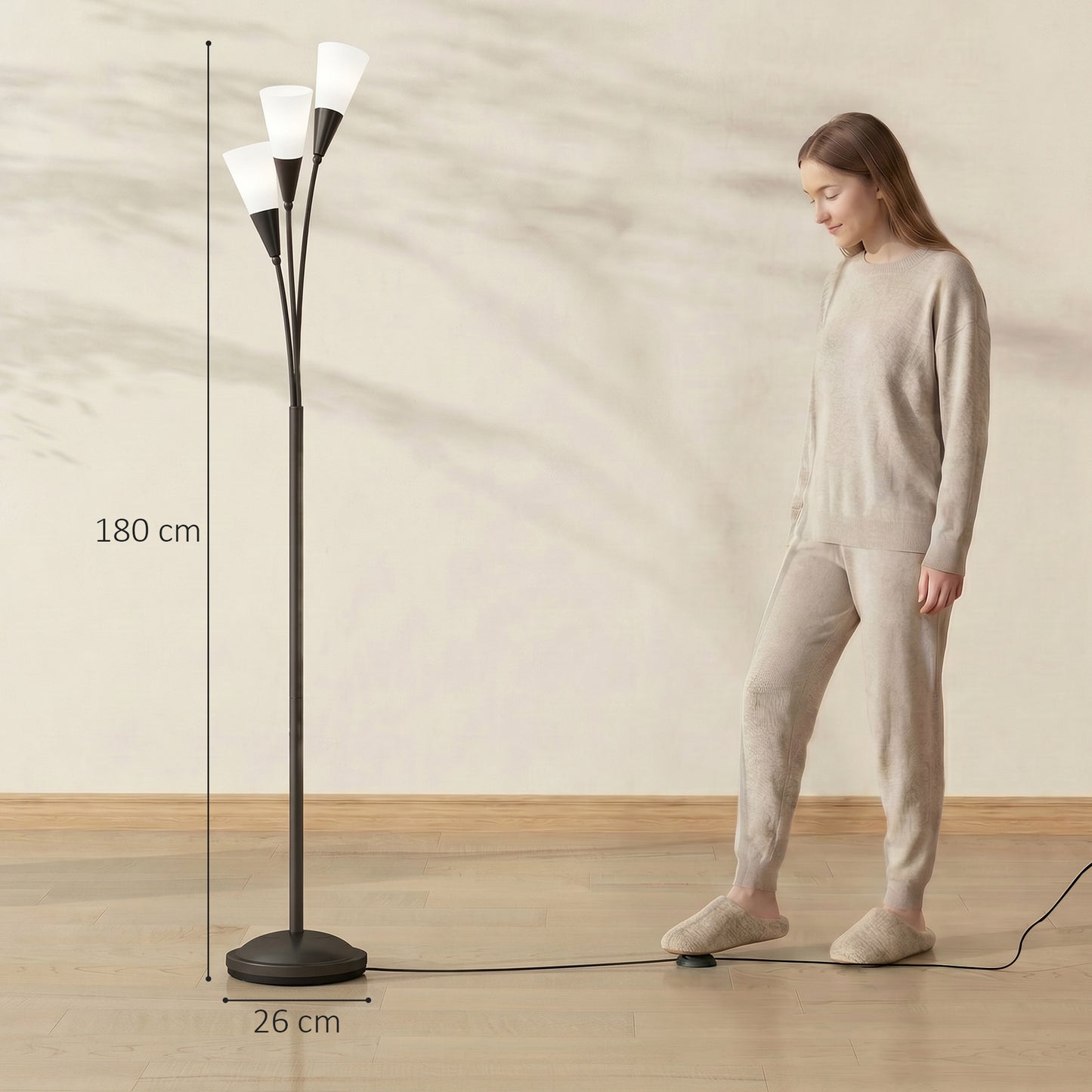 Modern Standing Lamp, 3-Light Upright Floor Lamps for Living Room, Black