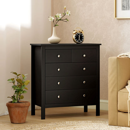5 Drawer Dresser for Bedroom, Modern Chest of Drawers, Wide Storage Unit for Living Room, Hallway, Black