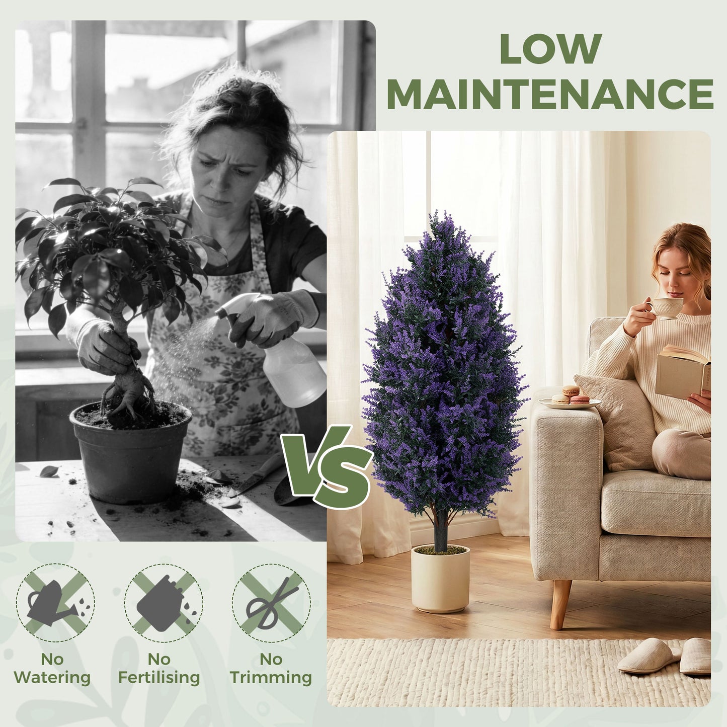 Set of 2 Artificial Lavender Flowers, Indoor Outdoor Fake Plants with Stakes, UV Resistant for Garden, 90 cm, Blue