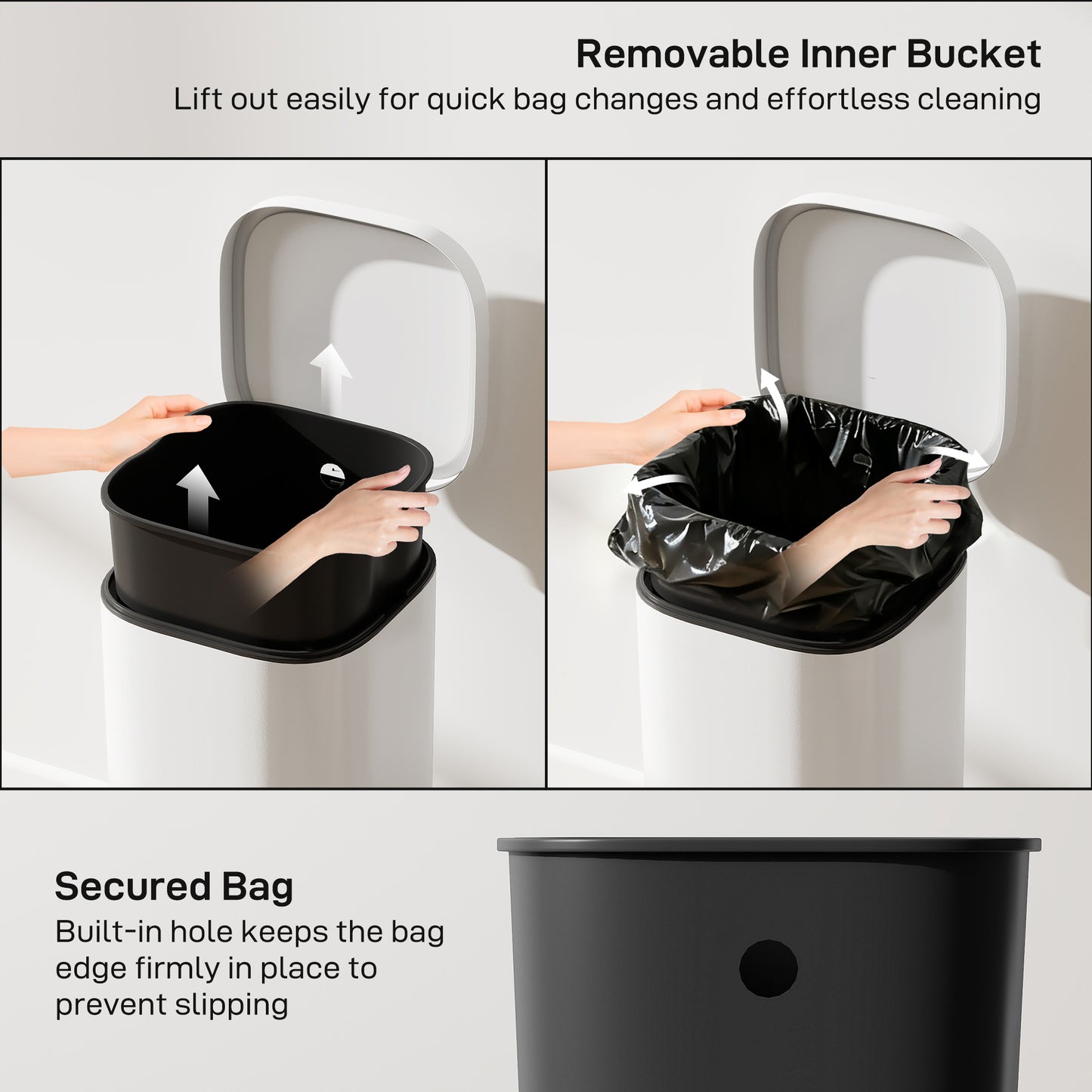 30L Kitchen Bin, Compact Pedal Bin with Soft-Close and Stay-Open Lid, Removable Bucket for Kitchen, Home, Office, Cream