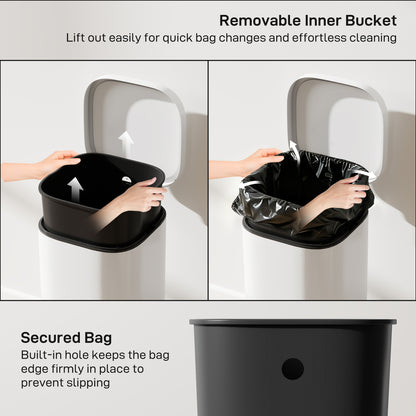 30L Kitchen Bin, Compact Pedal Bin with Soft-Close and Stay-Open Lid, Removable Bucket for Kitchen, Home, Office, Cream