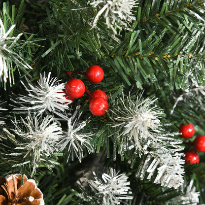 6FT Artificial Christmas Tree Xmas Pencil Tree with Red Berries and Pinecones Holiday Home Indoor Decoration with Foldable Fe