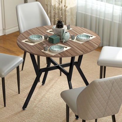 Dining Table, Round Kitchen Table with Black Legs, Anti-slip Foot Pads for Living Room, Dining Room 90 x 76 cm, Brown