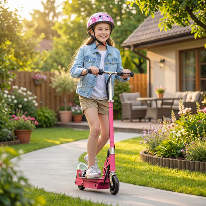 Foldable Powered Scooter with Adjustable Handle, Brake, Pink