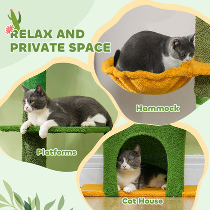 230-275cm Floor-to-Ceiling Adjustable Cat Tree with Scratching Posts, Hammock