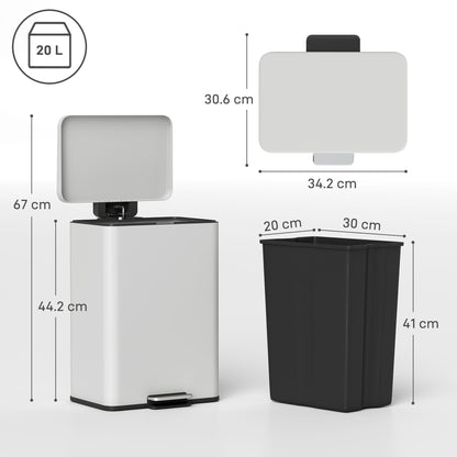 20L Kitchen Bin with Soft-Close Lid and Stay-Open Function, Pedal Bin with Removable Inner Bucket for Kitchen, Office, Home