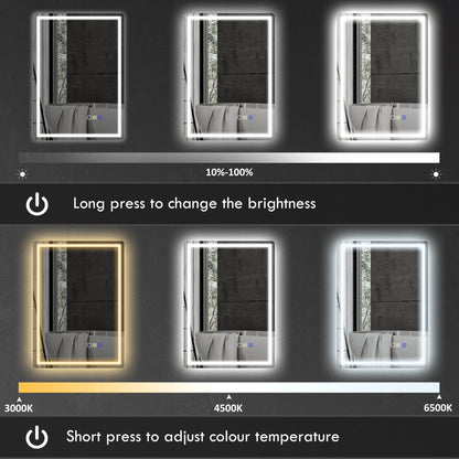 50 x 70 cm Anti-Fog LED Bathroom Mirror, with Bluetooth - Silver Tone