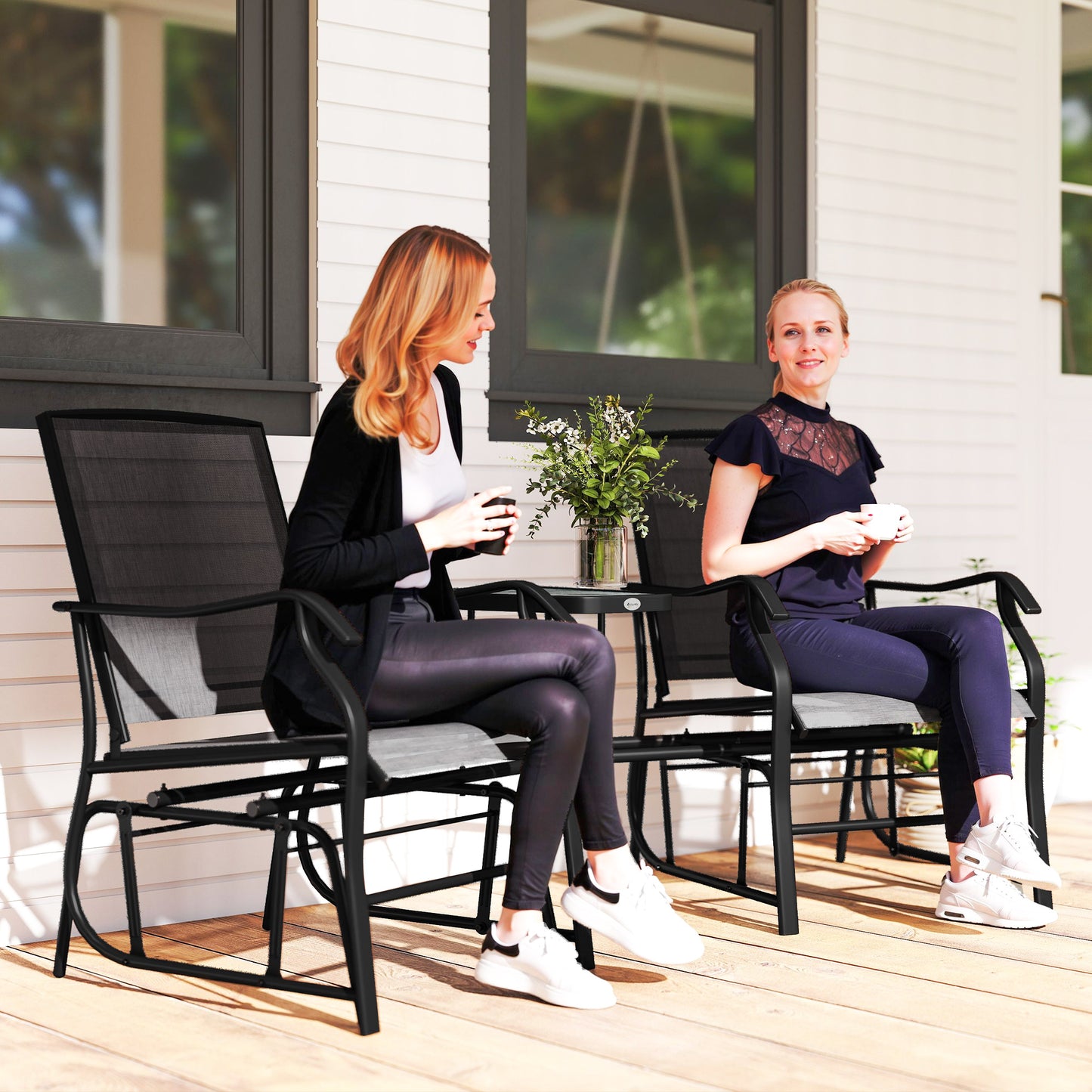 Gliding Jack and Jill Seat, with Glass-Top Table - Black