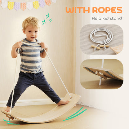 Kids Wooden Balance Board with Rope, Wooden Wobble Board with Felt for Sensory Play, for Toddler 3-6 Years Old