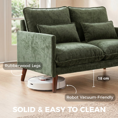 2 Seater Sofa, Loveseat Sofa with Spring Cushions, Wide and Deep Seat, Wood Legs, Green