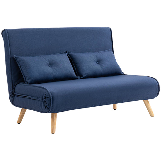 Two-Seater Linen-Look Sofa Bed - Dark Blue