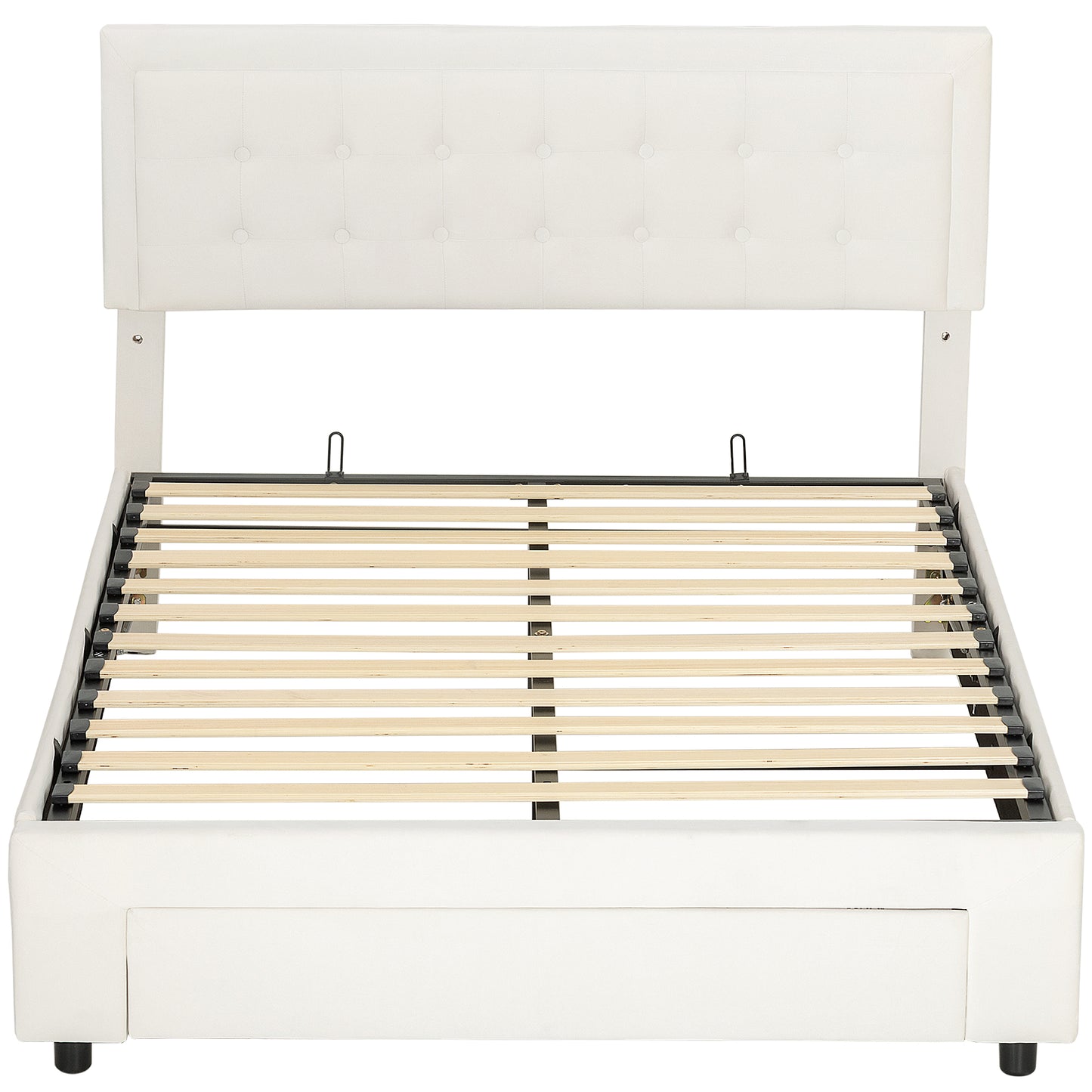4ft6 Double Ottoman Bed Frame, with Front Drawer - Cream