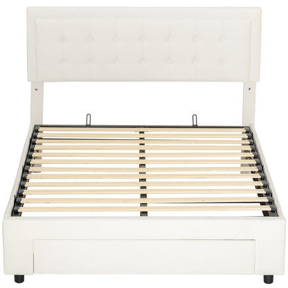 4ft6 Double Ottoman Bed Frame, with Front Drawer - Cream