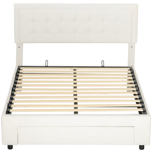 4ft6 Double Ottoman Bed Frame, with Front Drawer - Cream