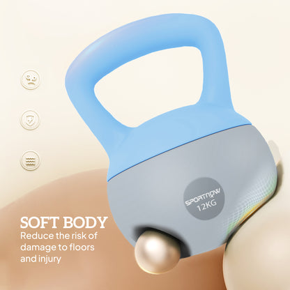 12KG Soft Kettlebell, Kettlebell with Non-Slip Handle for Home Gym, Weight Lifting, Strength Training, Light Blue/Grey