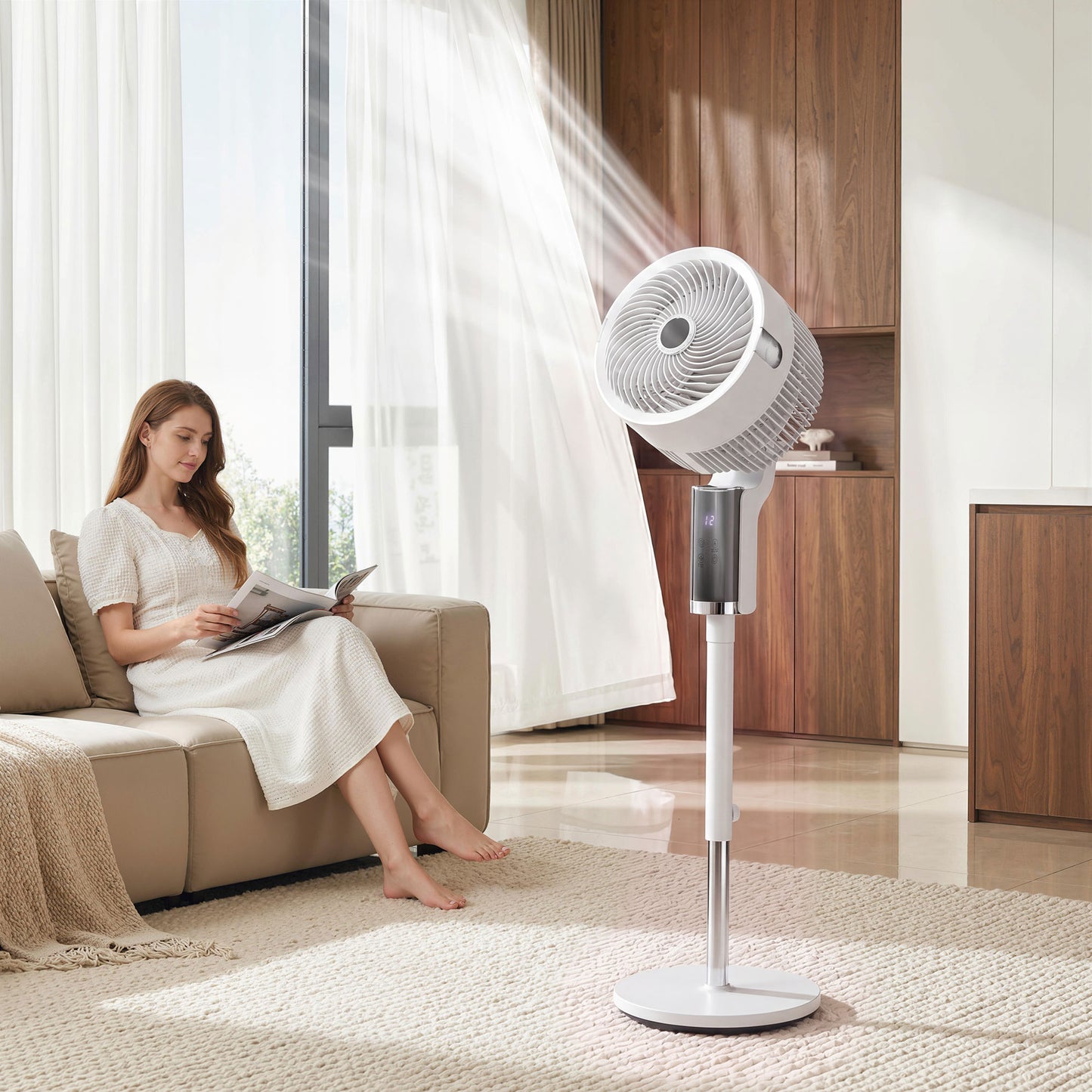 20 dB Silent Standing Fan for Bedroom, 44" Pedestal Fan with 90° Oscillating, 8 Speeds and LED Light, White