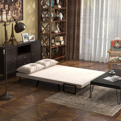 4-in-1 Velvet-Feel Double Sofa Bed, with Pillows - Beige