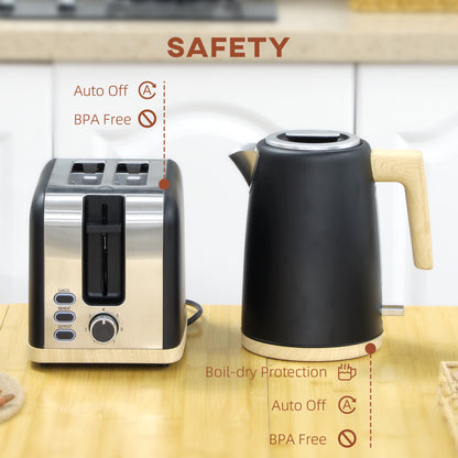 Stainless Steel Kettle and Toaster Set, 1.7L 3000W Fast Boil Kettle & 2 Slice Toaster Kitchen Set