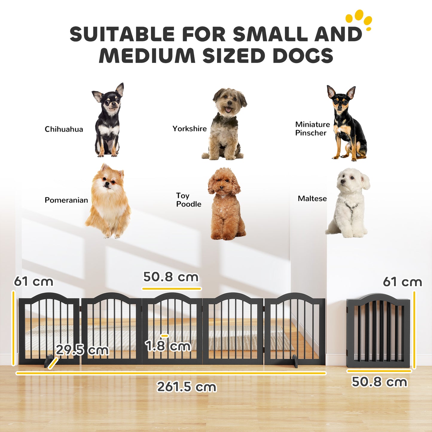 Freestanding Dog Gate Wooden Stair Gate for Dogs with Support Feet Foldable Pet Fence Safety Barrier for the House Doorway St