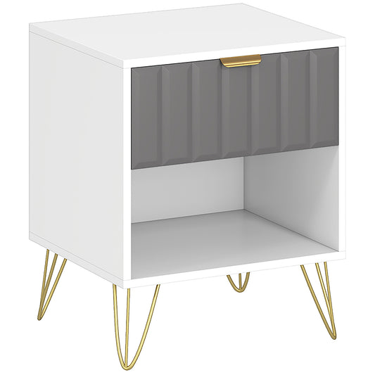 Bedside Table Modern Bedside Cabinet with Drawer and Open Compartment, 45 x 40 x 55, White