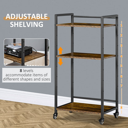 3-Tier Printer Stand, Utility Cart, Rolling Trolley with Adjustable Shelves with Lockable Wheels for Home Office