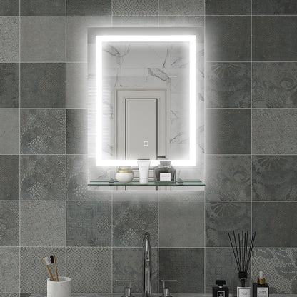 Large Vanity Mirror with Lights and Shelf, Illuminated bathroom Mirror with 3 Colour Brightness, Smart Touch, Anti-Fog