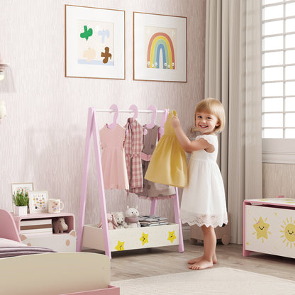Baby Clothing Rack with Hangers, Storage Shelf for Bedroom, Star Theme, for Ages 3-6, Pink