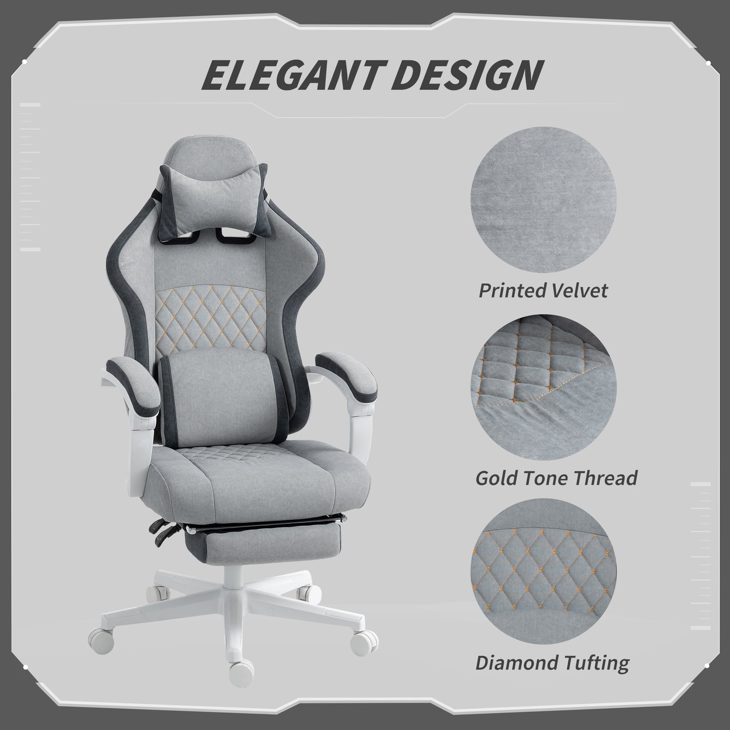 Gaming Chair, Gamer Computer Chair with Footrest, High Back, Lumbar Support, Adjustable Height
