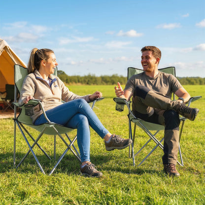 Camping Chair Set of 2 Portable Folding Outdoor Camp Chair with Cup Holders and Carry Bag Green