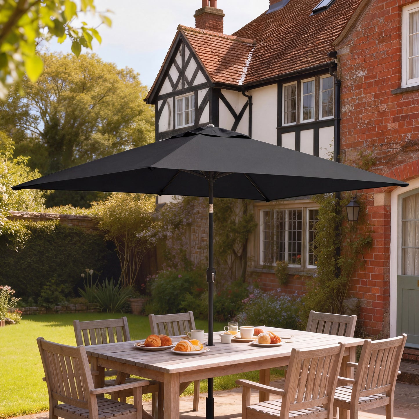 Garden Parasol, Parasol Umbrella with Crank Handle, Tilt Function, Polyester Canopy, Black