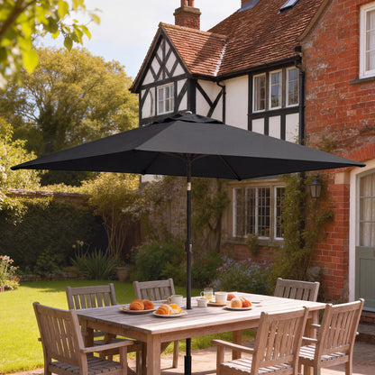 Garden Parasol, Parasol Umbrella with Crank Handle, Tilt Function, Polyester Canopy, Black