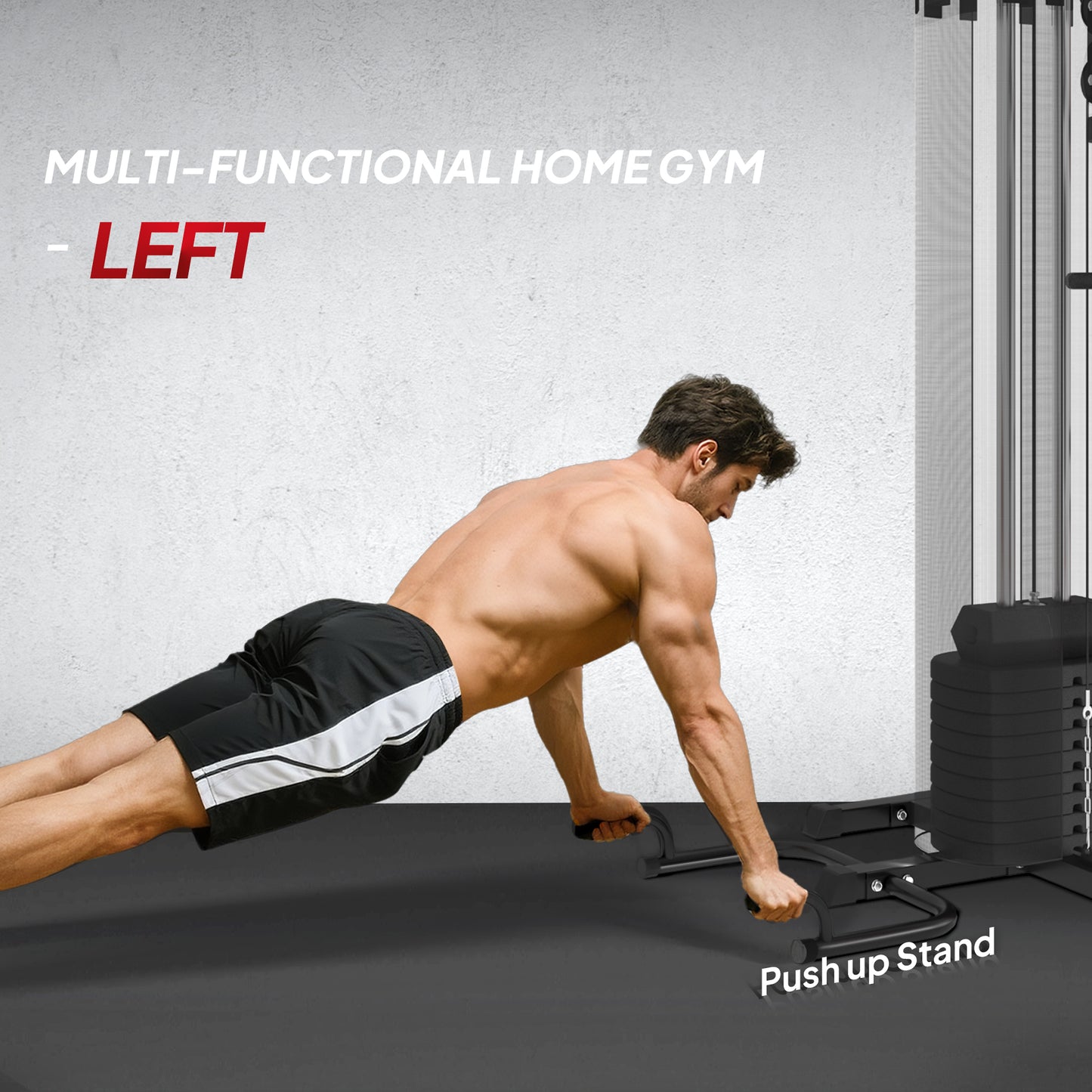 Multi Gym Workout Station, Weight Machine with 65kg Weight Stack, Sit Up Bench, Push Up Stand, Dip Station