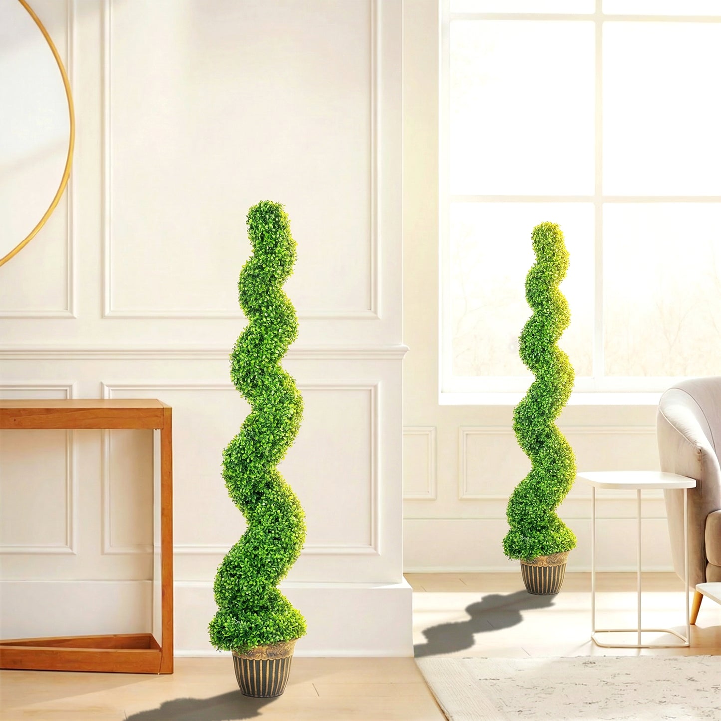 Set of 2 Artificial Plants, Topiary Spiral Boxwood Trees with Pot, for Home Indoor Outdoor Decor, 150cm