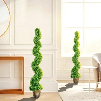 Set of 2 Artificial Plants, Topiary Spiral Boxwood Trees with Pot, for Home Indoor Outdoor Decor, 150cm