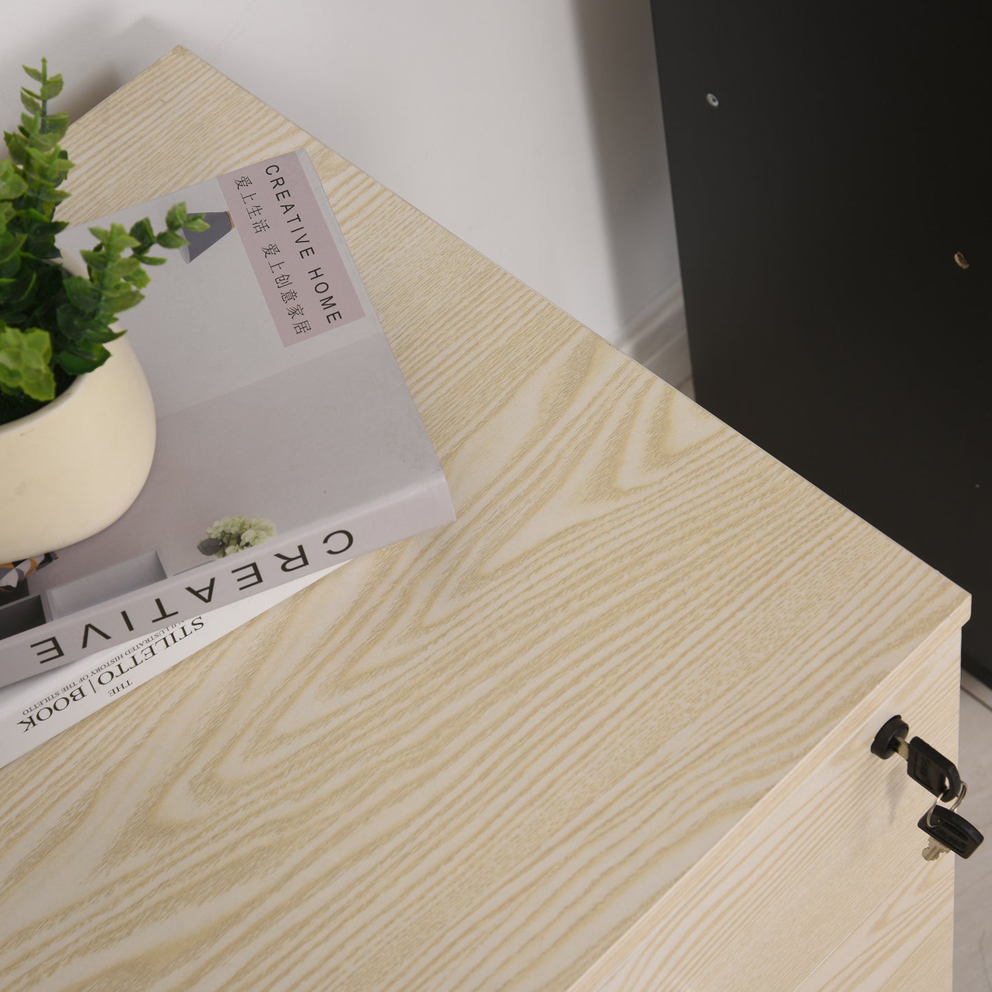 2-Drawer Locking Office Filing Cabinet w/ 5 Wheels Rolling Storage Hanging A4 Cupboard Home Organisation, Oak Wood Grain