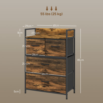 Rustic Chest of Four Fabric Drawers - Rustic Brown