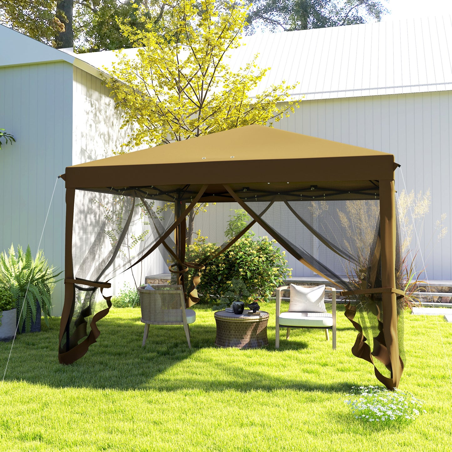 3 x 3 m Pop Up Gazebo, 420D Garden Tent Canopy with Removable Mesh Sidewall Netting, Carry Bag for Garden Patio Outdoor