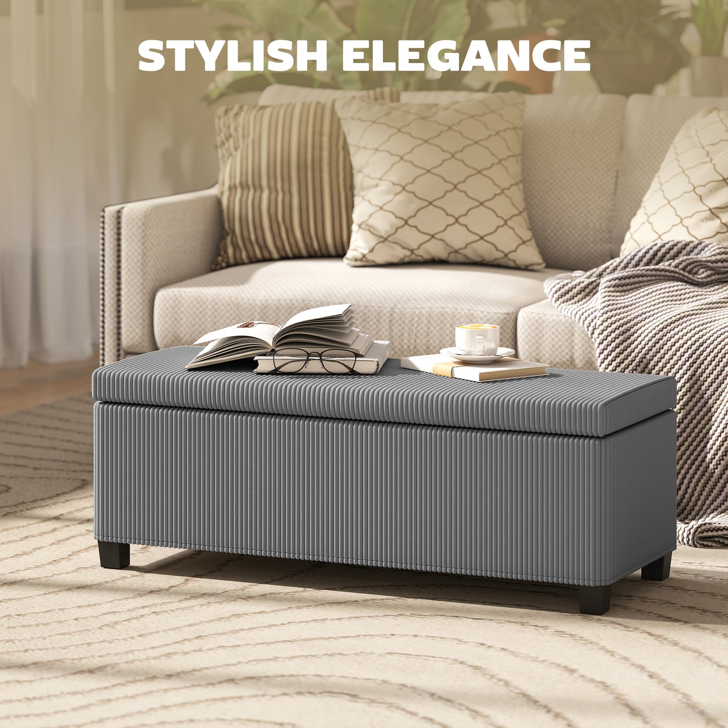 84L Corduroy Storage Ottoman - Grey
