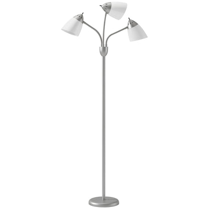 Arc Tree Floor Lamp with 3 Adjustable Rotating Lights, Industrial Standing Lamp with Steel Frame, Silver Tone