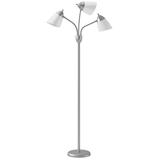 Arc Tree Floor Lamp with 3 Adjustable Rotating Lights, Industrial Standing Lamp with Steel Frame, Silver Tone