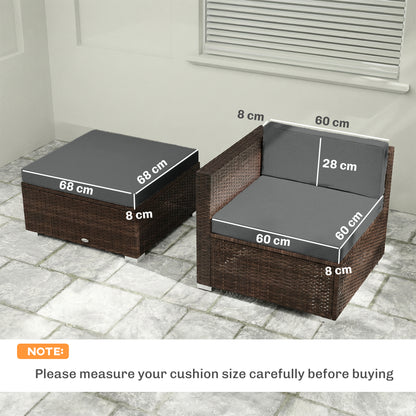 7-Piece Patio Furniture Cushions, Outdoor Loveseat Cushion with Removable Covers for Rattan Furniture, 60x60 cm, Dark Grey