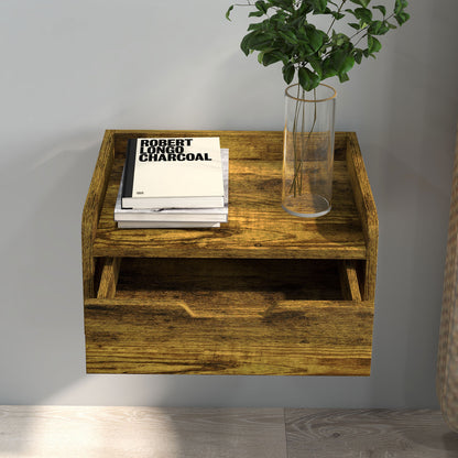 Floating Nightstands Set of 2, Wall Mounted Bedside Table with Drawer for Bedroom, Rustic Brown