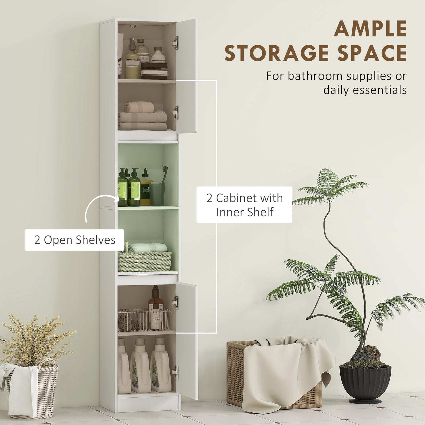 Narrow Bathroom Cabinet, Slim Bathroom Storage Unit with Open Compartment