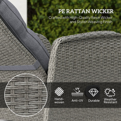2 Seater Patio Rattan Wicker No Installation Chaise Lounge Sofa Set w/ Cushion for Patio Garden Porch, Grey