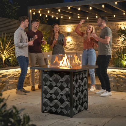 Square Propane Gas Fire Pit Table,12 KW Firepit Outdoor Patio Heater with Glass Wind Guard, Lava Rocks, Gas Tank Holder